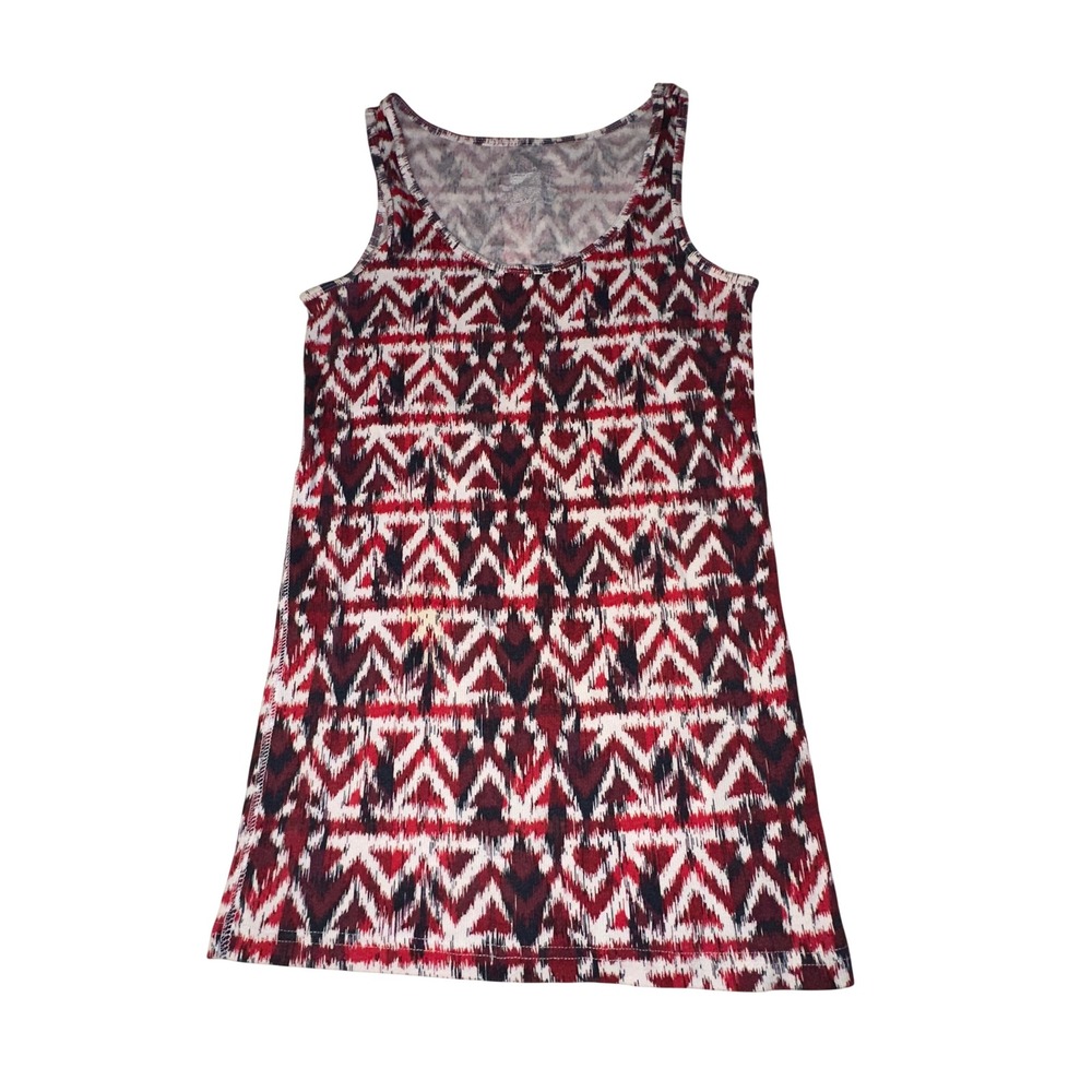 Time and Tru Women Red Ikat Print Ribbed Knit Tank Top Large